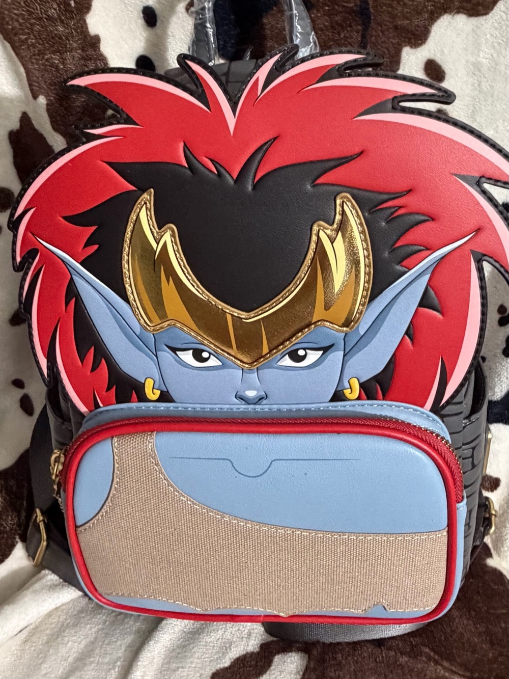 Fantasy Character Mini Backpack with Red Hair and Gold Crown Accent